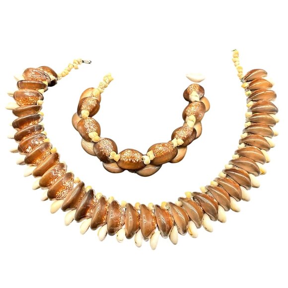Vtg Tahitian Shell Necklace Bracelet Set Money & Calf Cowries Shells 20"L & 9"L - Picture 4 of 5